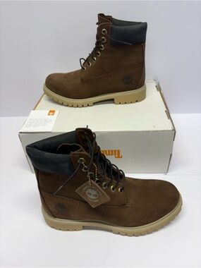 Timberland Brown Nubuck Work Boots with Black Collar / no lid/